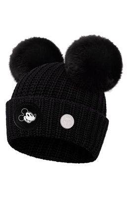 LOVE YOUR MELON x Disney Mickey Mouse Faux Fur Pompom Beanie in Black