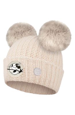 LOVE YOUR MELON x Disney Minnie Mouse Faux Fur Pompom Beanie in White Speckled
