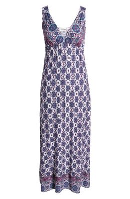 Loveappella Border Print Sleeveless Jersey Maxi Dress in Violet