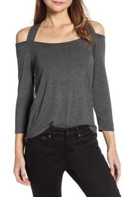 Loveappella Cold Shoulder High/Low Top in Charcoal