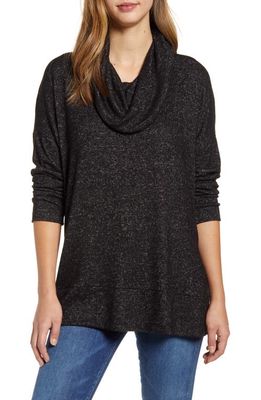 Loveappella Cowl Neck Long Sleeve Top in Black