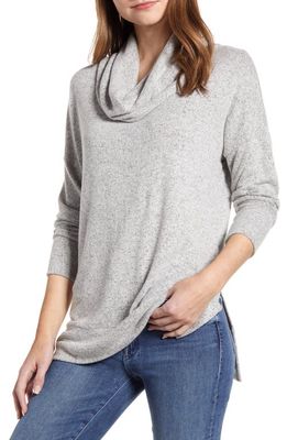 Loveappella Cowl Neck Long Sleeve Top in H Gray
