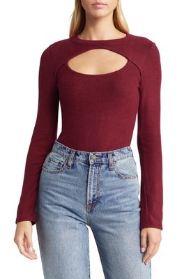 Loveappella Cutout Long Sleeve Top in Burgundy