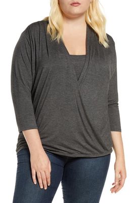 Loveappella Drape Front Top in Charcoal