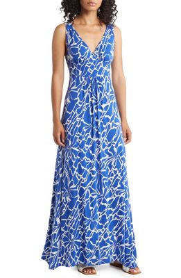 Loveappella Empire Waist Jersey Maxi Dress in Electric Blue