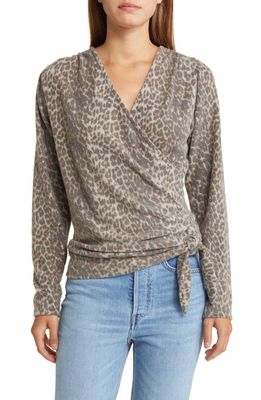 Loveappella Faux Tie Wrap Top in Gray/Charcoal