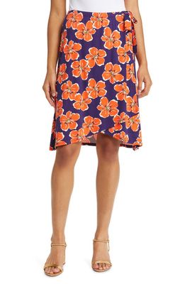 Loveappella Floral Jersey Faux Wrap Skirt in Navy/Coral