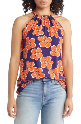 Loveappella Floral Print Tank in Navy/Coral