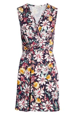 Loveappella Floral Twist Front Knit Dress in Navy Multi