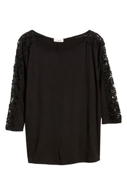 Loveappella Lace Long Sleeve Top in Black