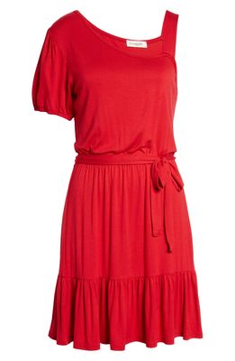 Loveappella One-Shoulder Ruffle Hem Knit Dress in Red