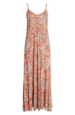 Loveappella Paisley Knit Maxi Dress in Tangerine