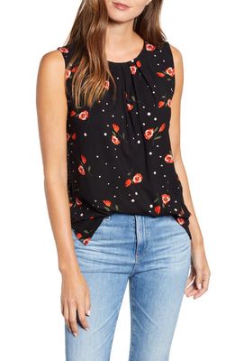Loveappella Pleated Neckline Mix Print Tank in Black/Red/Ivory