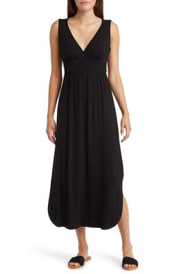 Loveappella Sleeveless V-Neck Jersey Midi Dress in Black