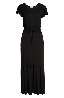 Loveappella Smock Waist Knit Maxi Dress in Black