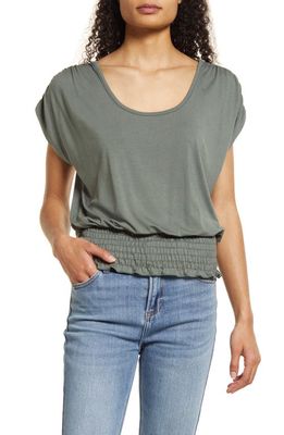 Loveappella Smocked Waist Top in Olive