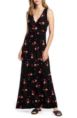 Loveappella Surplice Floral Jersey Maxi Dress in Black/Red