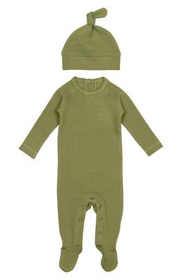 L'Ovedbaby Acorn Stretch Organic Cotton Corduroy Footie & Hat Set in Olive
