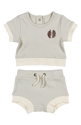 L'Ovedbaby Embroidered Organic Cotton T-Shirt & Shorts Set in Stone Feather 