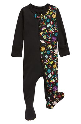L'Ovedbaby Embroidered Zip Footie Pajamas in Black Floral