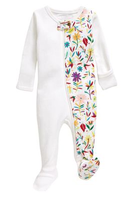 L'Ovedbaby Embroidered Zip Footie Pajamas in White Floral