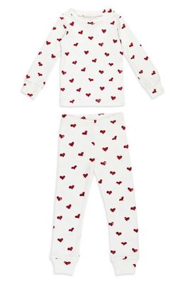 L'Ovedbaby Hearts Fitted Organic Cotton Two-Piece Pajamas in Crimson Hearts