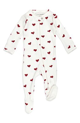 L'Ovedbaby Hearts Organic Cotton Zip Footie in Crimson Hearts