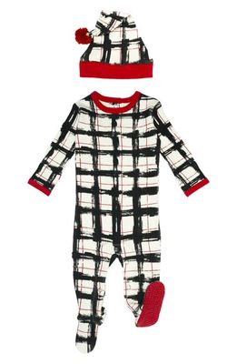 L'Ovedbaby Holiday Print Organic Cotton Zip Footie & Cap in Christmas Day Plaid
