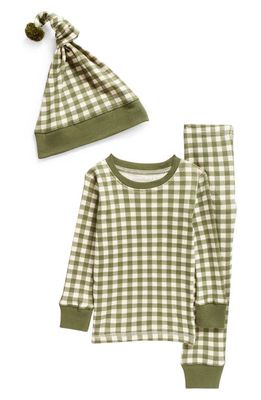 L'Ovedbaby Kids' Holiday Fitted Organic Cotton Two-Piece Pajamas & Cap in Christmas Eve Plaid