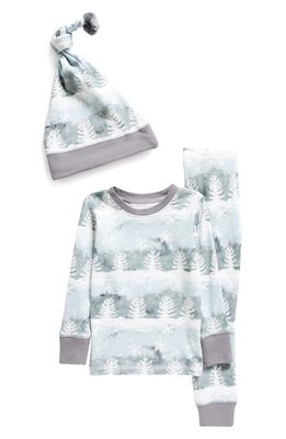 L'Ovedbaby Kids' Holiday Fitted Organic Cotton Two-Piece Pajamas & Cap in Winter Wonderland