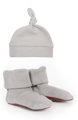 L'Ovedbaby Organic Cotton Corduroy Booties & Beanie Set in Fog