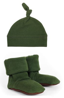L'Ovedbaby Organic Cotton Corduroy Booties & Beanie Set in Forest
