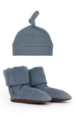 L'Ovedbaby Organic Cotton Corduroy Booties & Beanie Set in Moonstone