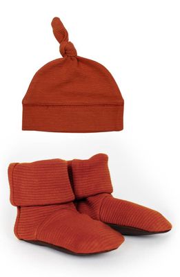 L'Ovedbaby Organic Cotton Corduroy Booties & Beanie Set in Paprika