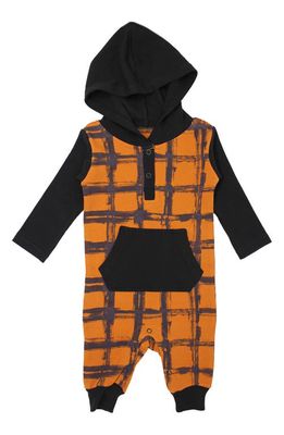 L'Ovedbaby Organic Hooded Long Sleeve Romper in Butternut Plaid