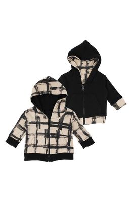 L'Ovedbaby Reversible Zip-Up Organic Cotton Hoodie in Oatmeal Plaid