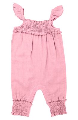 L'Ovedbaby Ruffle Smocked Trim Organic Cotton Muslin Romper in Peony