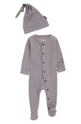 L'Ovedbaby Stretch Organic Cotton Thermal Footie & Knotted Hat in Mist