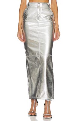 Lovers and Friends Monique Faux Leather Maxi Skirt in Metallic Silver