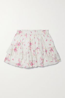LoveShackFancy - Agnessa Lace-trimmed Floral-print Swiss-dot Cotton-voile Mini Skirt - White