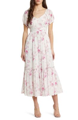 LoveShackFancy Angie Floral Print Maxi Dress in Warm Pink Cloud