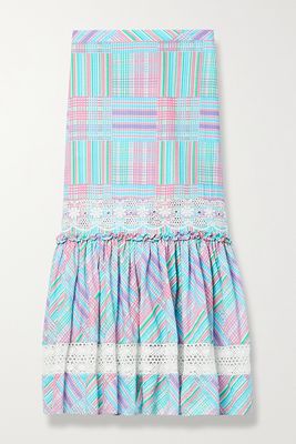 LoveShackFancy - Arla Crochet-trimmed Broderie Anglaise Gingham Cotton Midi Skirt - Blue