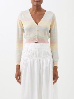 Loveshackfancy - Asteria Rainbow-knit Cropped Cardigan - Womens - Rainbow
