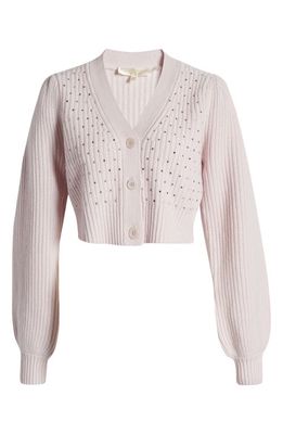 LoveShackFancy Auden Rhinestone Embellished Wool & Cashmere Crop Cardigan in Pink Lemonade