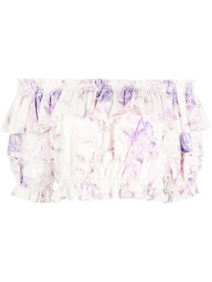 LoveShackFancy Audrille floral-print ruffled cropped top - Purple