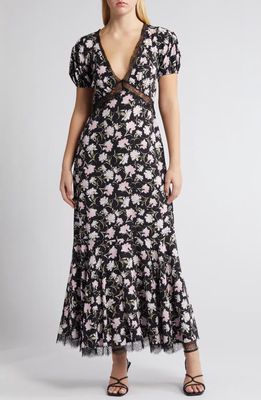 LoveShackFancy Aurelle Floral Lace Trim Maxi Dress in Night Pearl