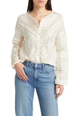LoveShackFancy Carmolina Long Sleeve Button Front Top in Antique White