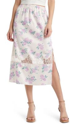 LoveShackFancy Fayette Floral Satin Skirt in Mauve Rose