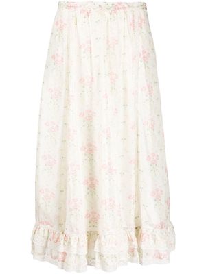 LoveShackFancy floral-print midi skirt - White