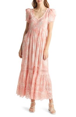 LoveShackFancy Galil Floral Eyelet Maxi Dress in Coral Romance
